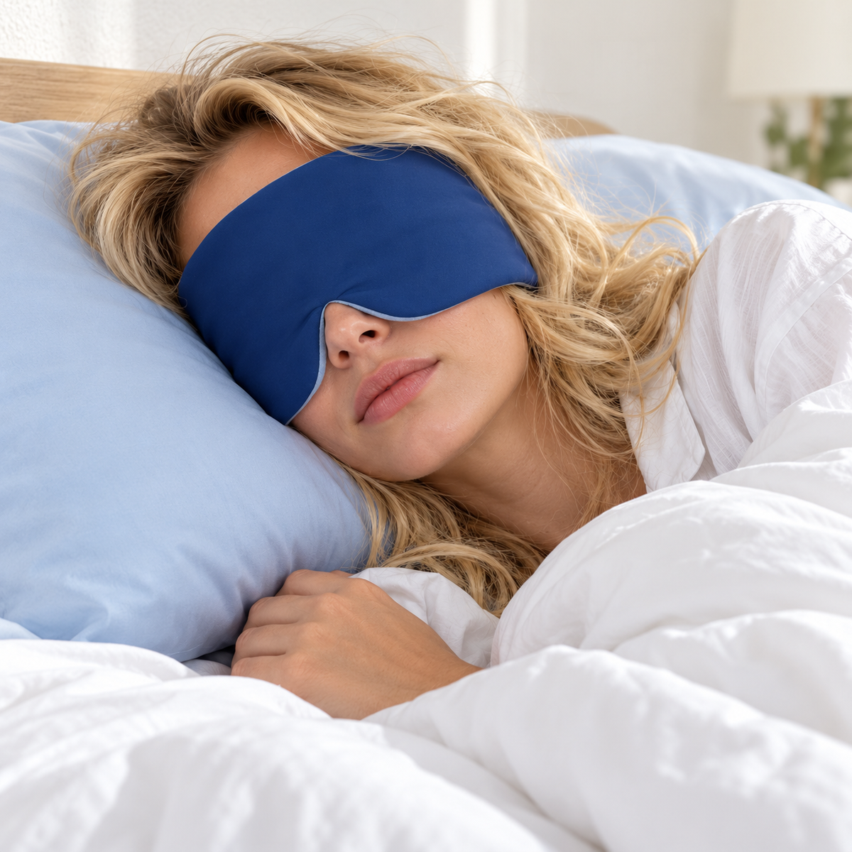 Woman sleeping on her side in the Lune Mask 3.0