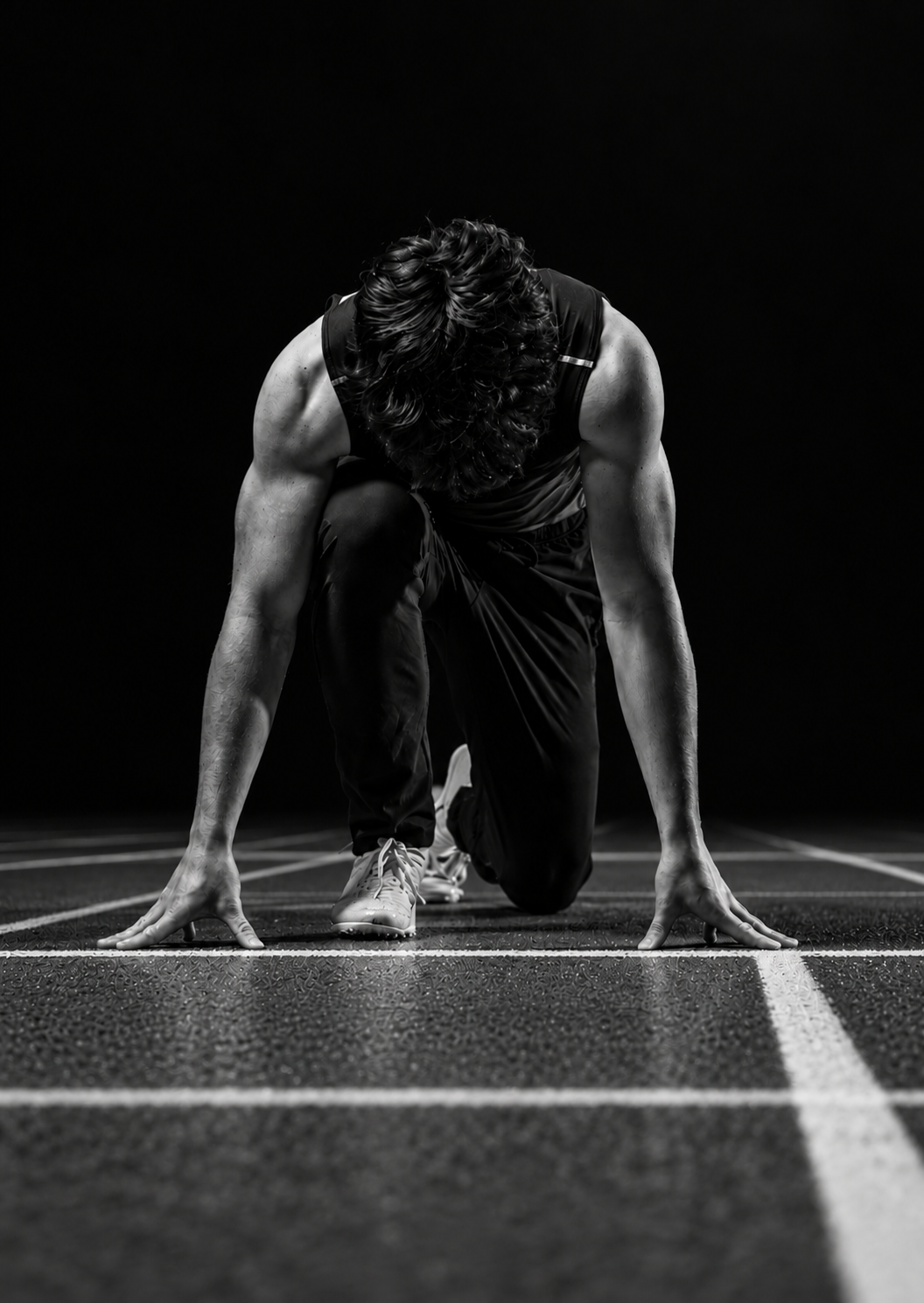 Sprinter in the starting blocks on a running track